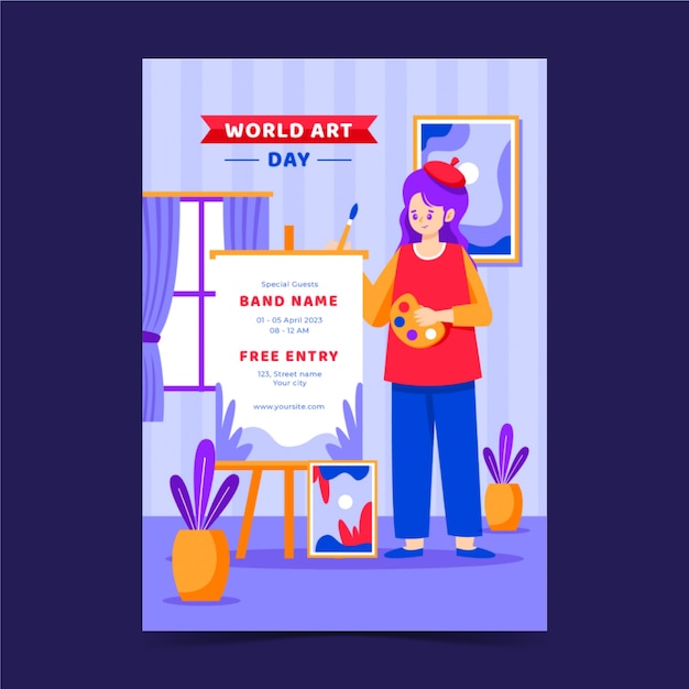 Vertical Poster Template for Flat World Art Day – Free Download