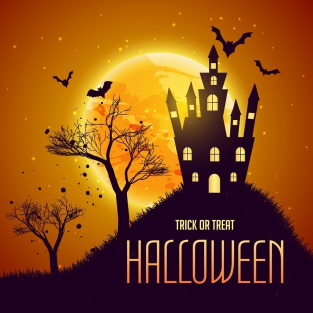 Haunted House and Bats Halloween Scene – Free Download