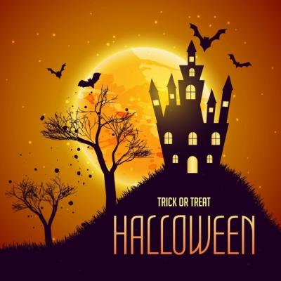 Haunted House and Bats Halloween Scene – Free Download