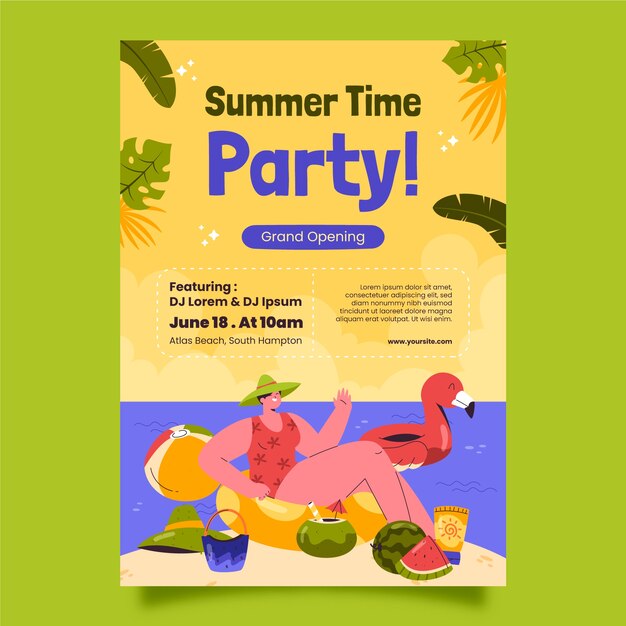 Flat Party Poster Template for the Summer Season – Free Download