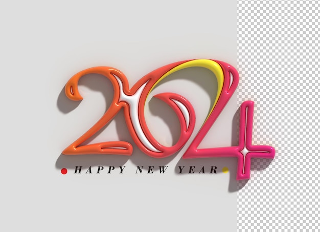 Happy New Year 2024 Lettering Typographical Transparent PSD – Free Download