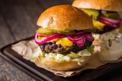 Burgers with Pickles on a Cutting Board – Free Download