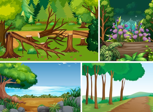 Cartoon Forest Scenes in Vector Style – Free Download