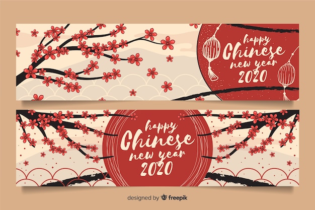 Happy Chinese New Year Hand Drawn Banners – Free Download