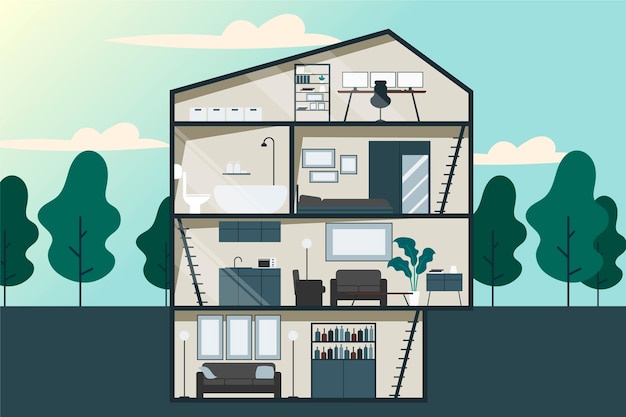 Cross-Section House Flat Design Illustration – Free Download