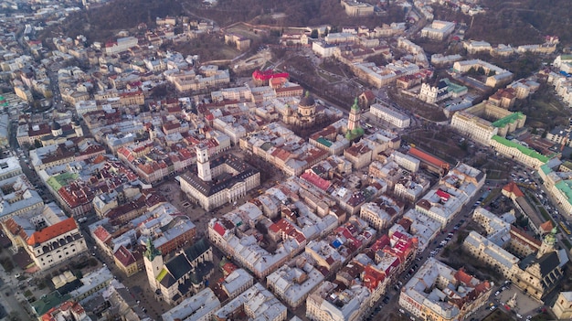 Top View of Lviv’s City Hall and Old Town: Free Stock Photo for Download