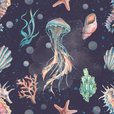 Hand-Drawn Jellyfish and Marine Inhabitants Background – Free Download