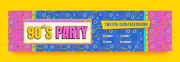 90s Party Twitch Banner in Flat Design – Free to Download