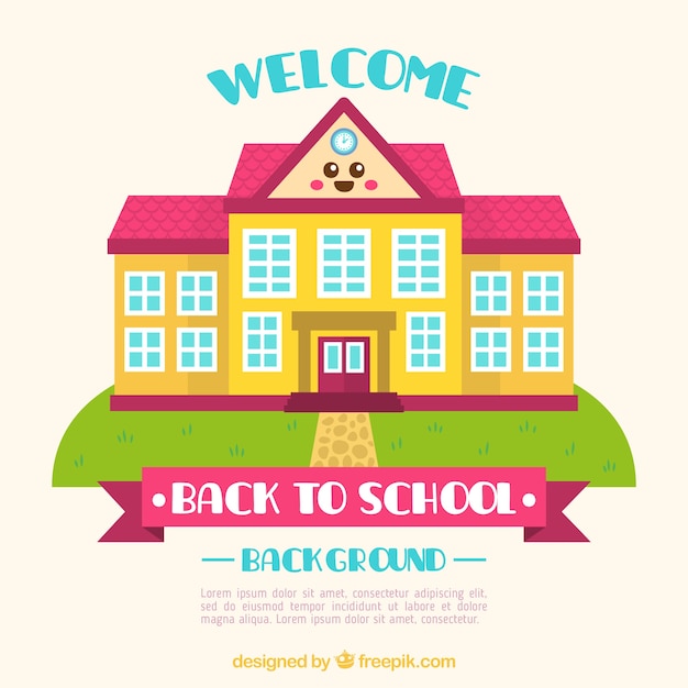 Smiley School Building Flat Design – Free Download, Free Stock Photo