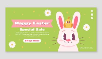 Flat Easter Celebration Horizontal Sale Banner Template – Free Download