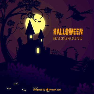 Haunting Halloween Background Featuring a Mansion at Night – Free Download