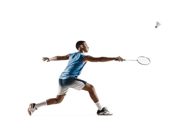 Little Boy Playing Badminton Isolated on White Background – Free Download