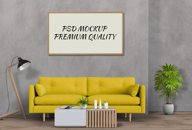 Mock Up Poster Frame in a Cozy Living Room with Sofa – Free Stock Photo for Download