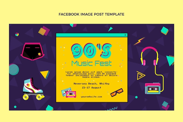 90s Nostalgic Music Festival Facebook Post Vector Template – Free Download