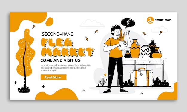 Hand Drawn Flea Market Shopping Social Media Promo Template – Free Download