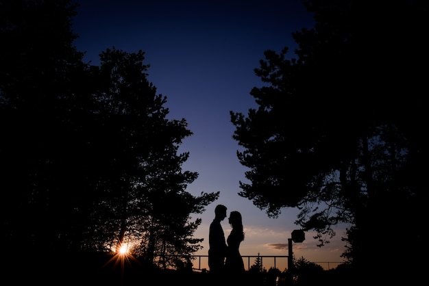 Couple Silhouettes in Evening Lights – Free Stock Photo for Download