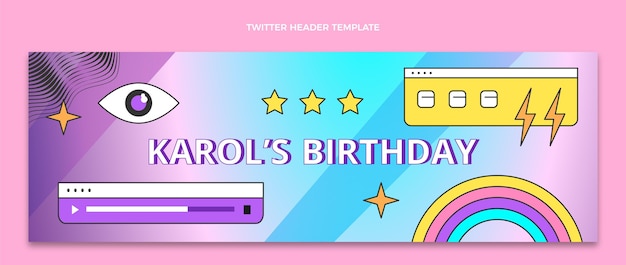 Gradient Retro Vaporwave Birthday Twitter Header – Free Download