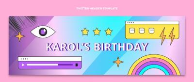 Gradient Retro Vaporwave Birthday Twitter Header – Free Download