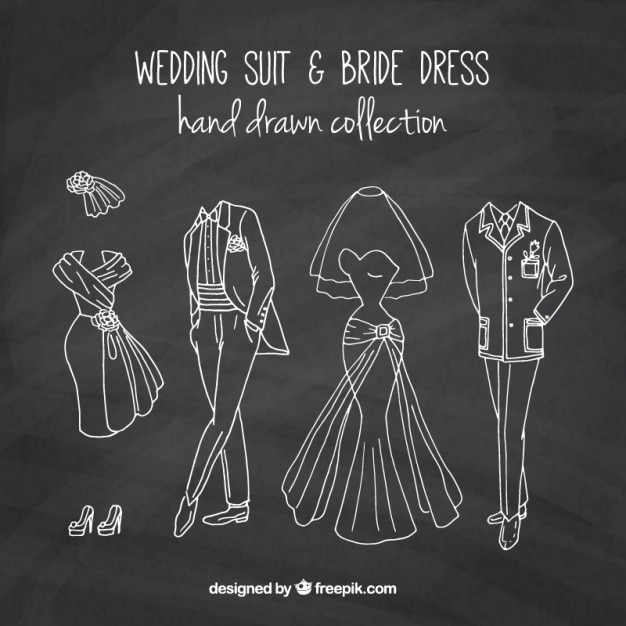 Hand Drawn Wedding Suit and Bride Dress in Chalkboard Effect – Free Download