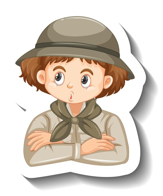 Cartoon Character Sticker of a Girl in Safari Outfit – Free Download