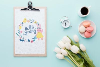 Notepad, Tulips, and Macarons Flat Lay – Free to Download