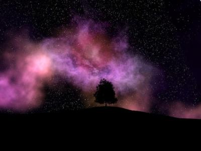 Floating Nebula and Tree Silhouette – Free Download