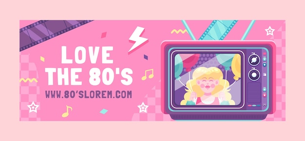 Flat Design 80s Party Facebook Cover – Free Download