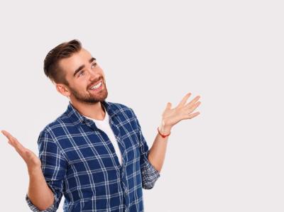 Emotions: Young Man in Blue Shirt – Free Stock Photo for Download