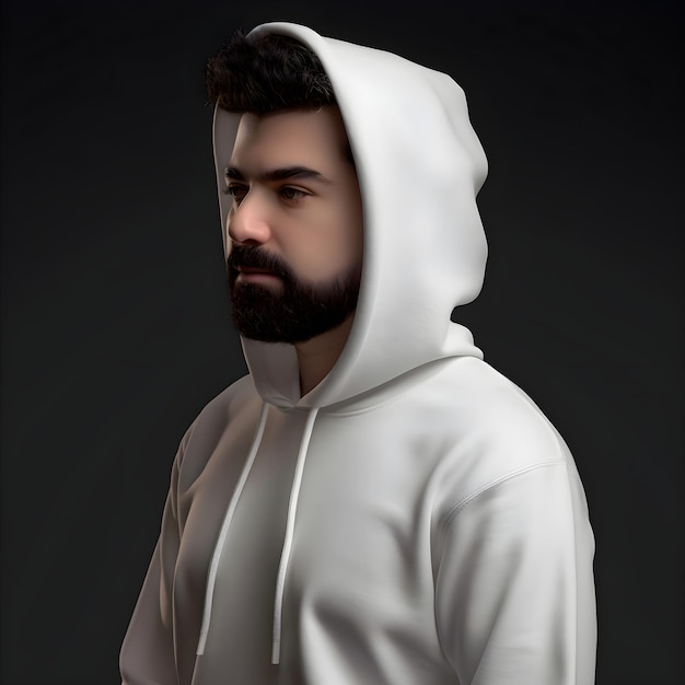 Young Man in White Hoodie – 3D Rendering and Digital Drawing – Free Download