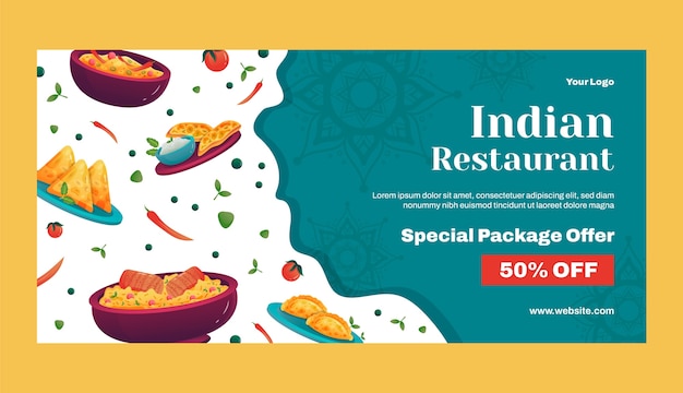 Gradient Indian Restaurant Horizontal Sale Banner Template – Free Download