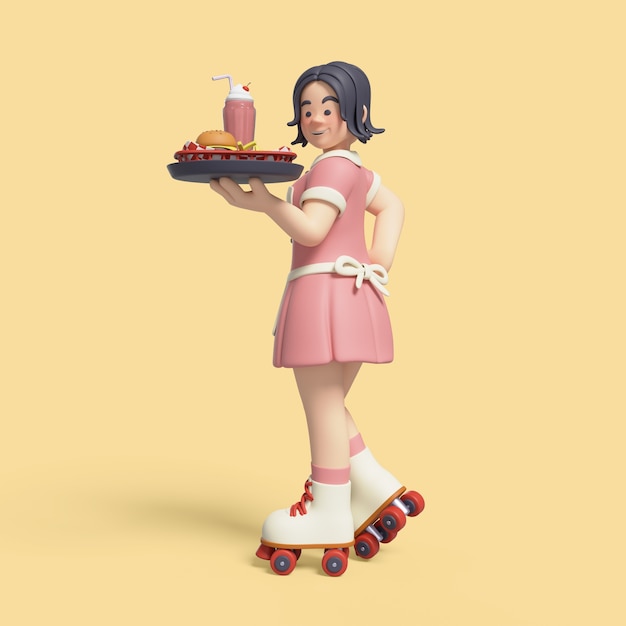 3D Rendering of Diner Waitress Character – Free Download