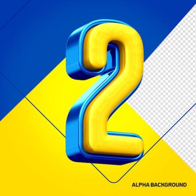 3D Blue Yellow Alphabet with Number 2 – Free Stock Photo for Download