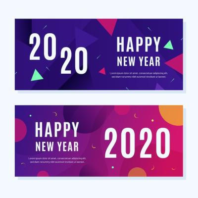 Celebratory New Year 2020 Party Banners in Flat Design – Free Download