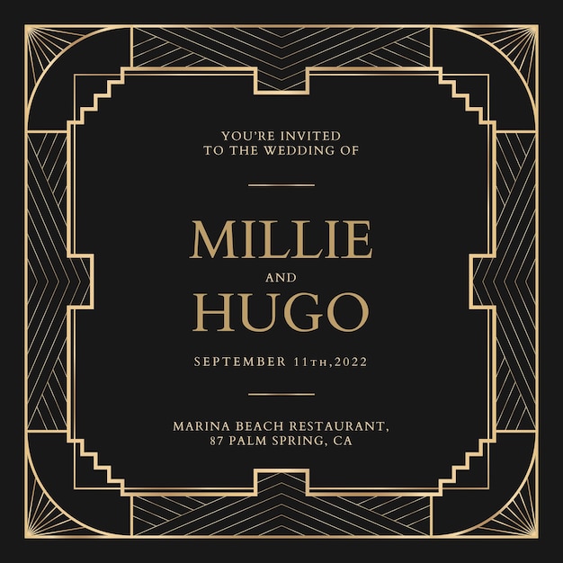 Geometric Art Deco Wedding Invitation Vector Template for Social Media – Free Download