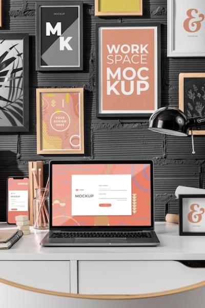 Workspace Mockup Featuring Devices – Free Download