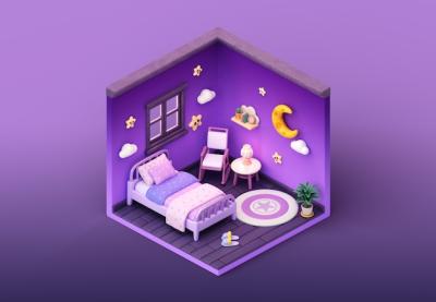 Isometric Bedroom Illustration – Free Download