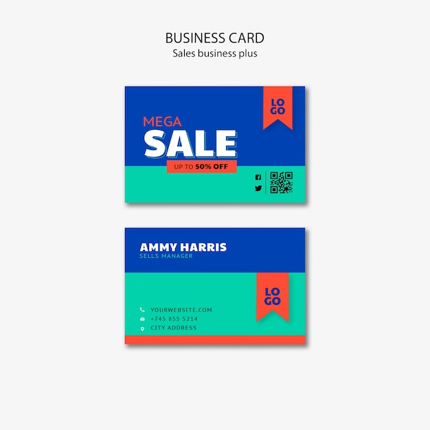 Flat Design Sales Business Card – Free Download