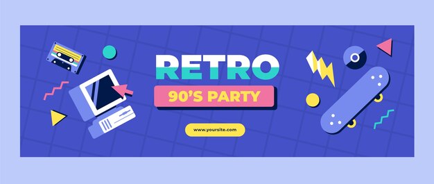 Flat Retro 90s Party Twitter Header – Free Download