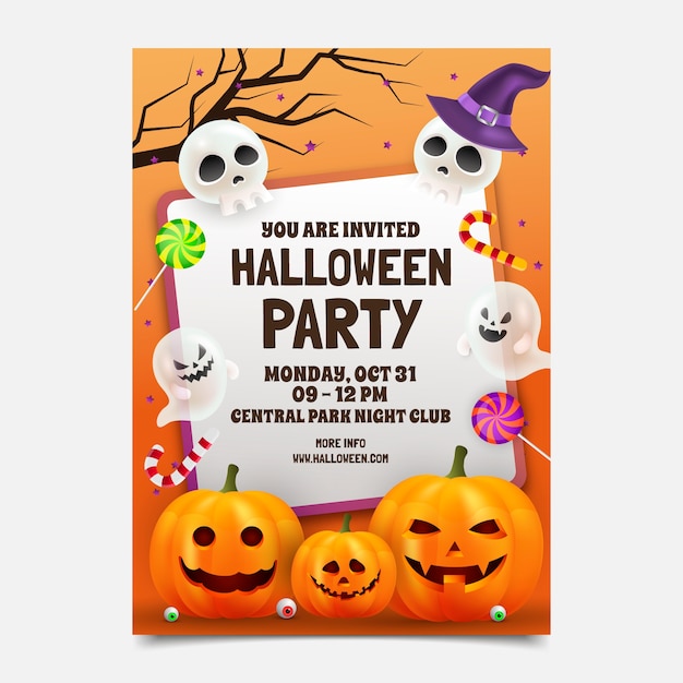 Realistic Halloween Party Invitation Template – Free Download