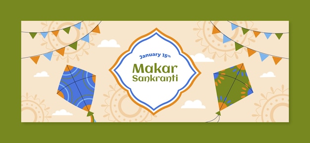 Flat Makar Sankranti Social Media Cover Template – Free Download