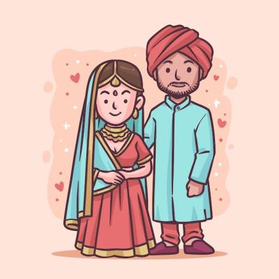 Hand Drawn Asian Couple Illustration – Free Download