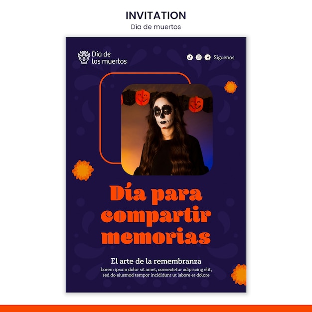 Dia de Muertos Celebration Invitation Template – Free Download