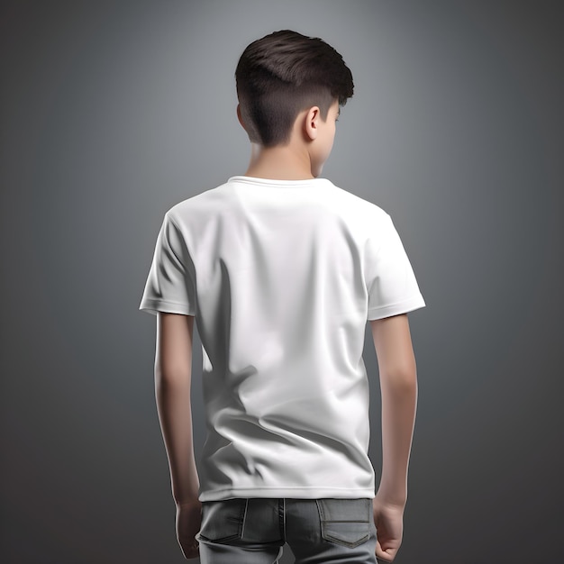 Back View of Young Man in White T-Shirt on Grey Background – Free Download