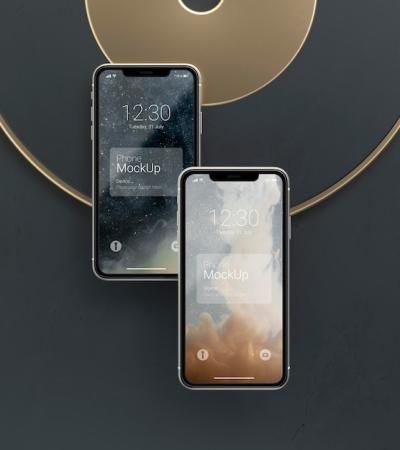 Dark and Copper Levitation Phone Mockup – Free Download