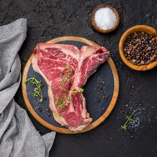 Top View of Meat with Spices and Salt – Free Download