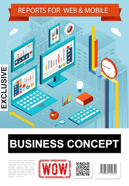 Isometric Business Report Infographic with Diagrams and Charts – Free Download