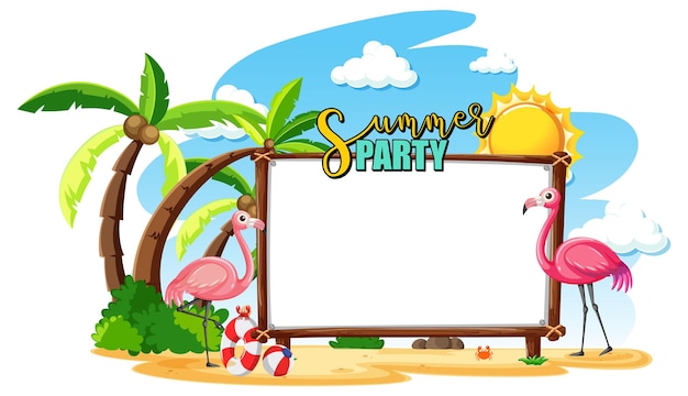 Flamingo on the Beach: Empty Banner Board for Creative Projects – Free Download