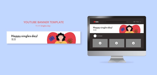 Singles Day 11.11 Sales YouTube Banner Template for Free Download