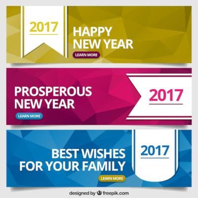 New Year Polygonal Banner Set – Free Download