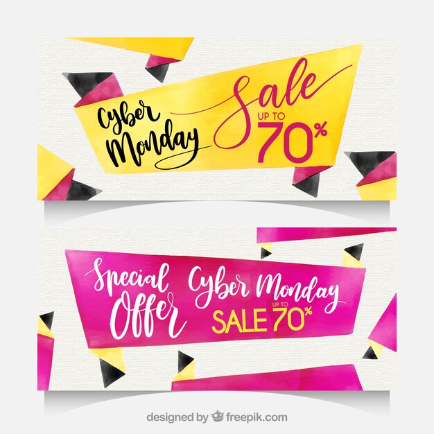 Watercolor Cyber Monday Banners – Free Download